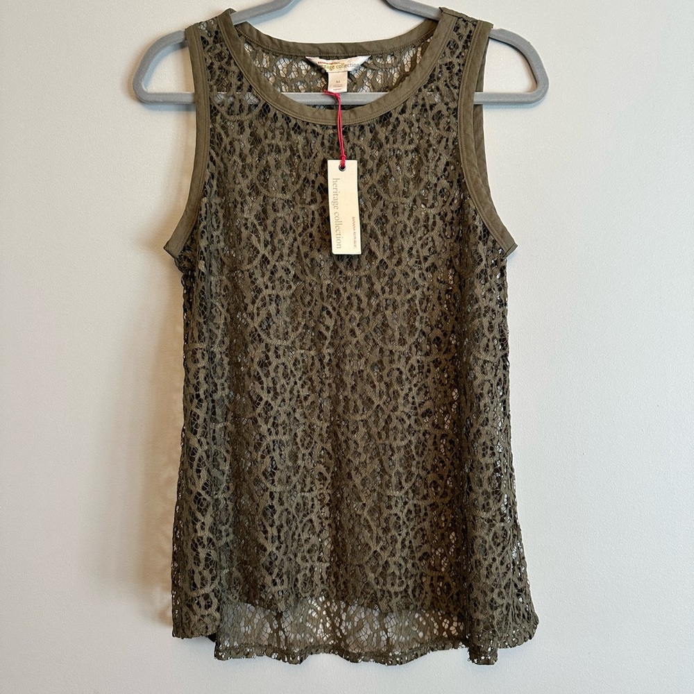 Banana Republic Green Lace Overlay Tank